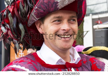EINDHOVEN, NL - FEBRUARY 14: Man smiles during carnival in Eindhoven, February 15, 2015.