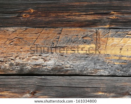 Scratched old wood texture, in various hues of grey and brown. Heavy scratching and grain are visible on all three boards.