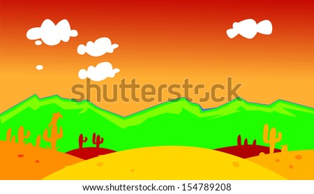 Desert landscape background / illustration of a cartoon desert