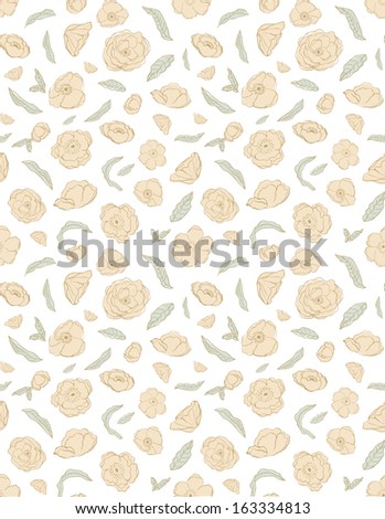 Hand Drawn Floral Repeating Background. Repeating Rose Pattern. Shabby Chic Rose Pattern. Hand Drawn Roses.