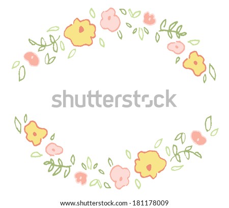 Hand Drawn Floral Wreath With Flower Buds and Hand Drawn Leaves