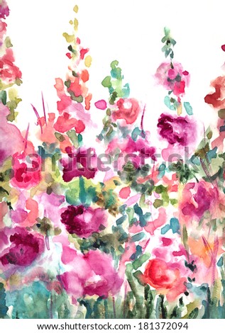 Colorful Loose Abstract Watercolor Floral Landscape Background Colorful Loose Abstract Watercolor Floral Landscape Background