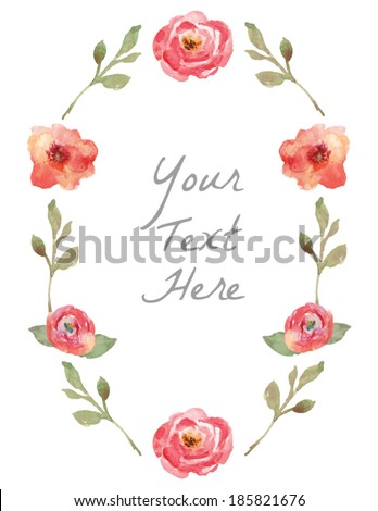 Vector Watercolor Floral Wreath With Hand Painted Leaves. Watercolor Leaf Branch Wreath. Text Frame Wreath. Vector Wreath