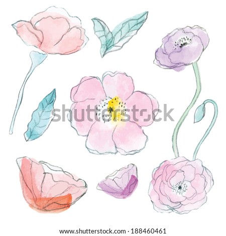 Watercolor Flower Vector. Spring Vector. Spring Watercolor Flowers. Spring Flowers. Hand Painted Flower Vector.