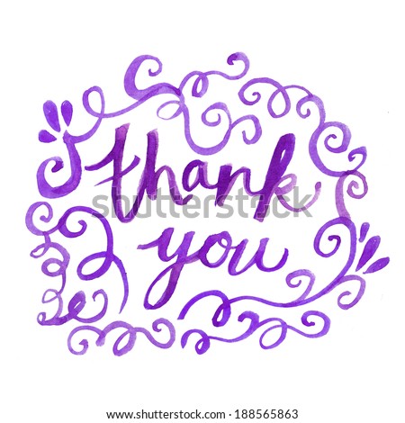 Hand Lettered Thank You Text. Thank You Note. Painted Thank You. Watercolor Thank You Text With Swirl Background. Watercolor Swirls.
