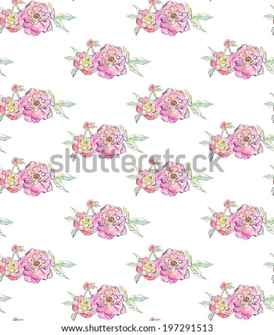 Watercolor Peony Repeating Background Pattern. Pink Peonies