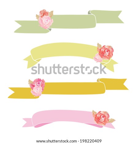 Watercolor Peony Flowers With Vector Ribbons