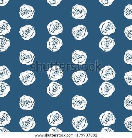 Chic Painted White Rose Background Pattern. Navy and White Background Pattern.