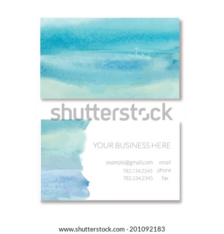 Blue Ombre Watercolor Business Card. Vector Business Card Template