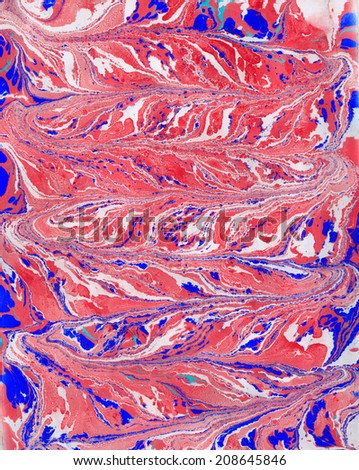 Red White and Blue Abstract Background Marbled Paper. Modern Painted Background