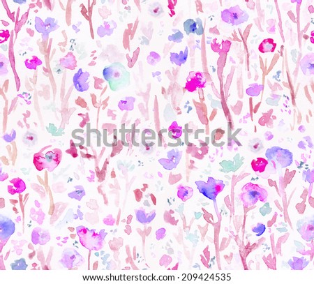 Seamless Watercolor Flower Background Pattern. Painted Pattern. Blue and Purple Floral Pattern.