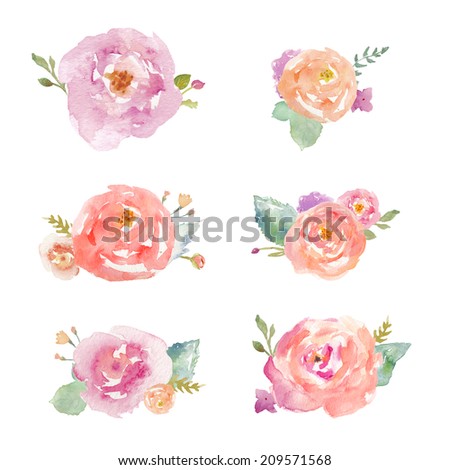 Watercolor Flower Bunches. Flower Bouquets. Watercolour Foliage