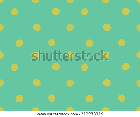 Repeating Painted Green and Yellow Polka Dot Background. Hand Painted Polka Dot Background. Polka Dot Pattern.