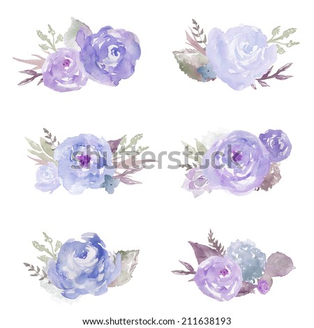 Watercolor Floral Bunches. Bunches of Flowers. Muted Flowers