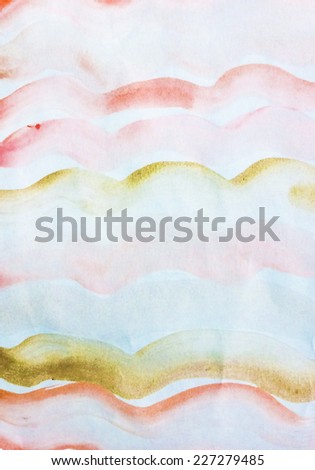 Pink and Gold Watercolor Wave Background. Scalloped Watercolor Stripes Background. Pink and Gold Watercolor Background.