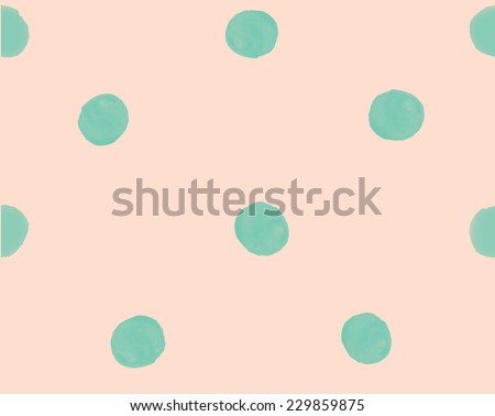 Cute Polka Dot Pattern.Mint and Coral Polka Dots. Watercolor Polka Dot Painted Dot Repeating Pattern. Polka Dot Background Pattern.