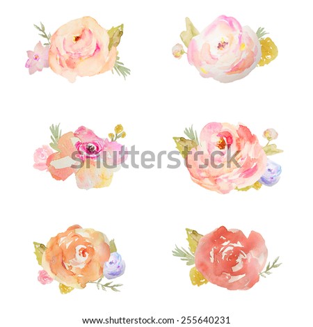 Watercolor Floral Bunches With Hand Painted Watercolour Flowers. Watercolor Flower Bouquets
