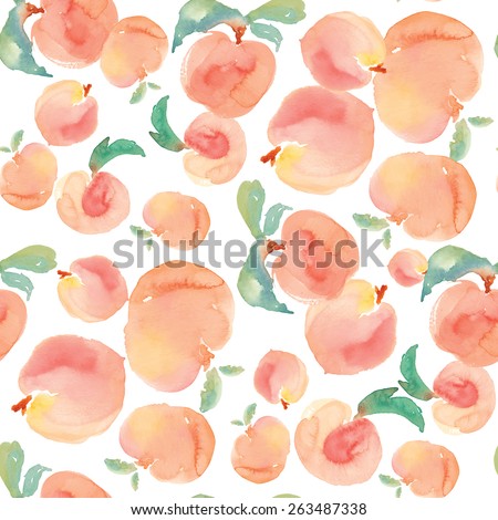 Watercolor Peaches Pattern Background. Repeating Fruit Pattern. Watercolor Fruit Background