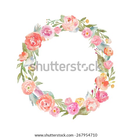 Floral Alphabet Monogram Letter O Made of Flowers. Watercolor Flower Wreath