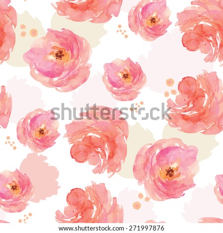 Watercolor Peony Flower Background Pattern. Repeating Painted Floral Pattern