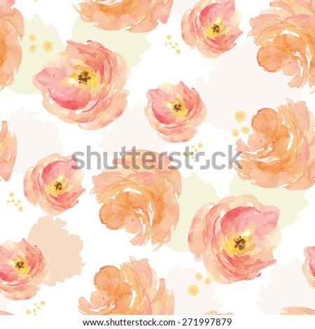 Orange Watercolor Pattern. Orange Watercolour Flower Pattern. Watercolor Flower Pattern