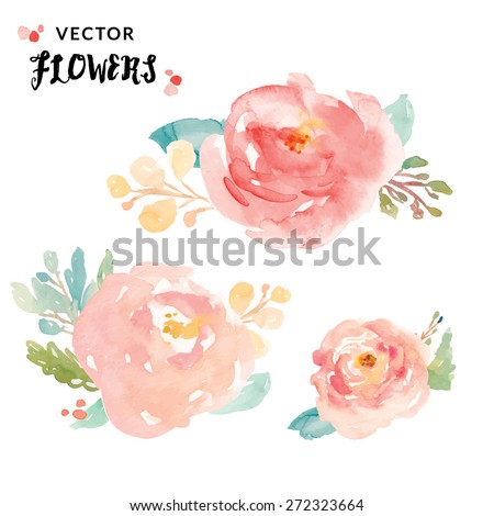 Vector Watercolor Flowers. Watercolour Vector Flowers. Watercolor Flower Vector.