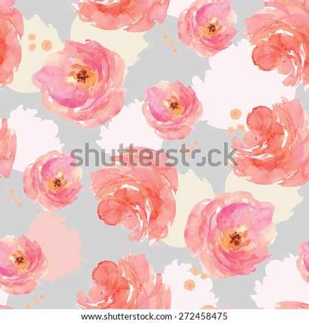 Watercolor Peony Flower Background Pattern. Repeating Painted Floral Pattern. Repeating Watercolor Flower Pattern.