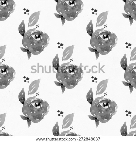 Watercolor Flower Pattern. Black and White Watercolor Flower Pattern. Watercolour Flower Pattern.