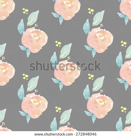 Shabby Chic Watercolor Floral Pattern. Watercolor Peony Pattern. Watercolour Flower Background Pattern