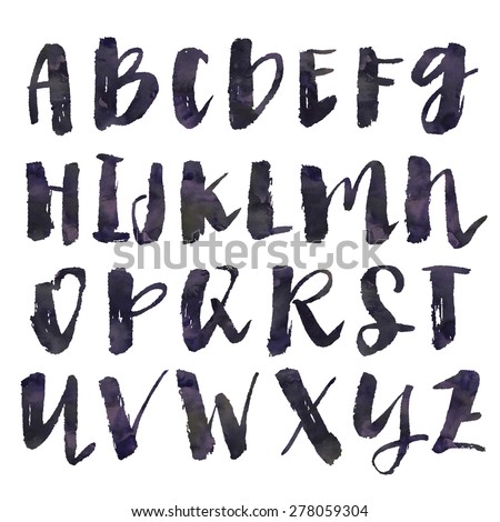 Modern Vector Watercolor Alphabet. Watercolor Font. ABC Painted Letters. Modern Brushed Lettering. Painted Alphabet