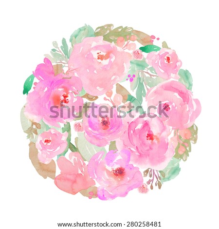 Watercolor Flower Circle Design. Round Watercolor Circle Design. Round\
Watercolor Floral Frame Design