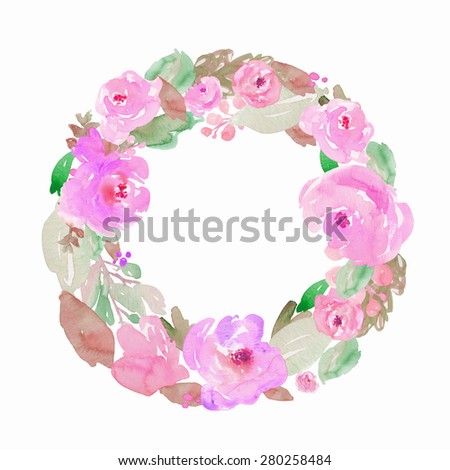 Watercolor Flower Wreath. Circle Wreathme