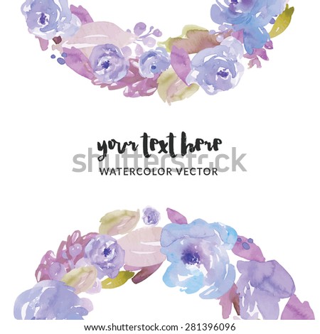 Watercolor Frame Flower Vector. Purple Watercolor Floral Wreath. Watercolor Flower Wreath Vector