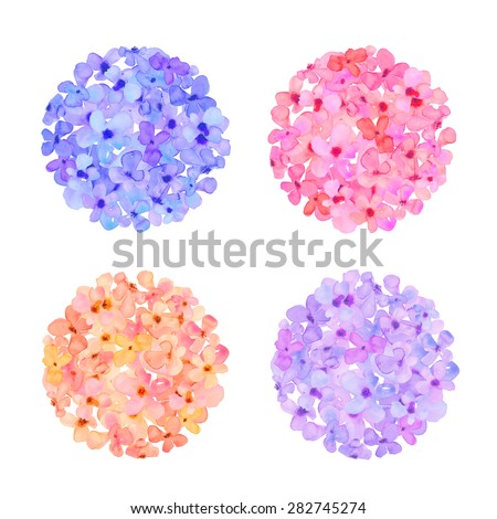 Watercolor Hydrangea Flower Ball. Purple Hydrangea Ball. Blue Hydrangea Balls. Watercolor Flower Ball.