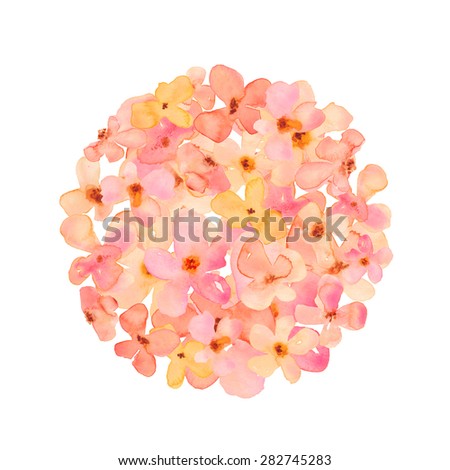 Watercolor Hydrangea Flower Ball. Pink and Orange Watercolour Hydrangea Ball.