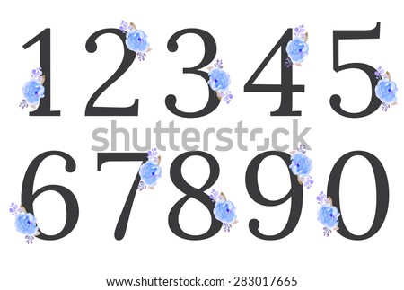 Floral Numbers. Numbers With Flowers. Numbers With Watercolor Flowers