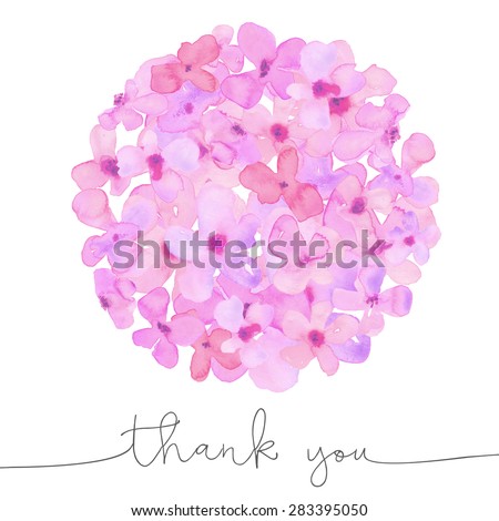 Watercolor Hydrangea Flower Ball With Thank You Card Thank You Cursive Text