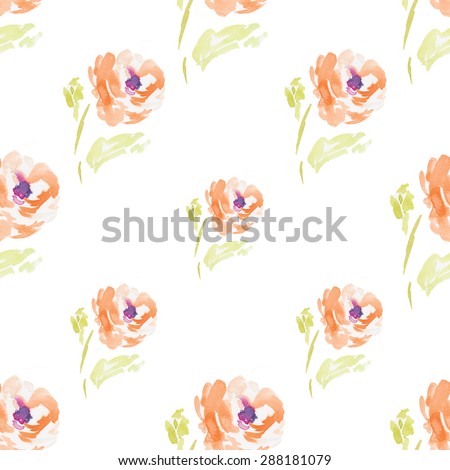 Vintage Watercolor Flower Pattern. Repeating Shabby Chic Rose Pattern