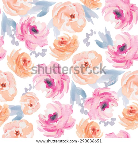 Modern Watercolor Flower Pattern. Watercolor Floral Pattern. Watercolour Flower Pattern
