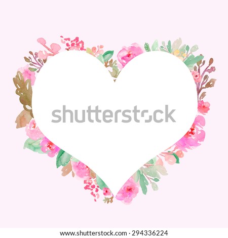 Watercolor Heart. Flower Heart. Watercolor Flower Heart. Pink Heart Background