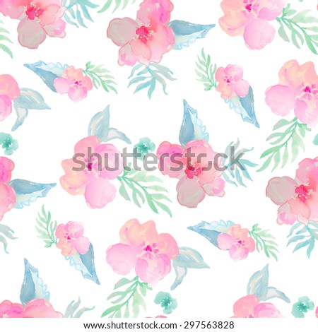 Tropical Watercolor Pattern With Watercolor Palm Leaves. Repeating Tropical Pattern