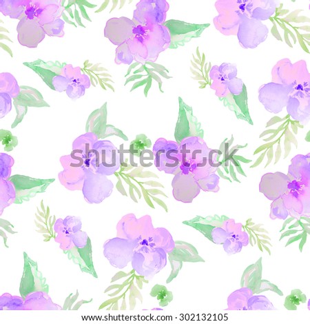 Tropical Floral Pattern. Purple Watercolor Flower Pattern