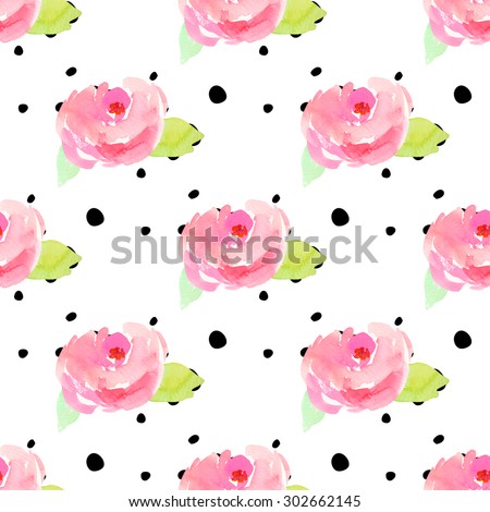 Vintage Chic Background Pattern. Pink Rose Pattern. Painted Flower Pattern