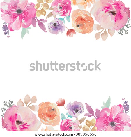 Colorful Watercolor Flower Border. Painted Flower Background. Painted Flower Border. Watercolor Flower Border
