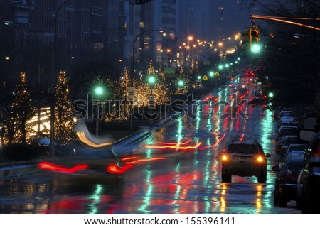 Christmas illumination at night along Park Avenue, Manhattan, New York