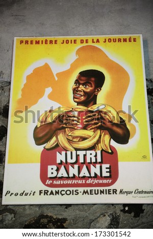 MARTINIQUE - May 4 2008 : An old poster of banana displayed at the banana factory near Sainte Marie, Martinique, Caribbean Sea