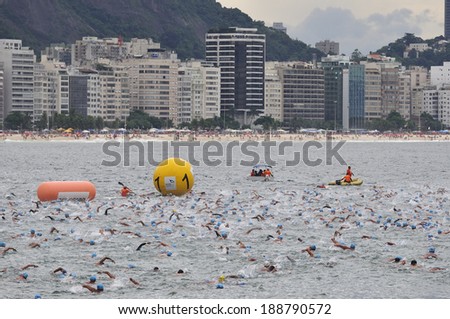 Rio de Janeiro, RJ, Brazil-April 4, 2010: Annual open water swim race, crossiing the world famous Copacabana Beach