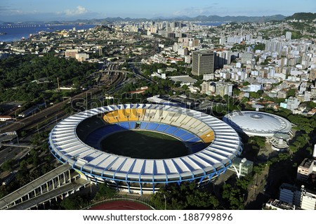 Rio de Janeiro Brazil-April 11 2010 Maracana Stadium world famous stadium originally built in 1950 for FIFA World Cup will host 2014 World Cup and opening & closing ceremony of 2016 Rio Olympics Rio de Janeiro Brazil-April 11 2010 Maracana Stadium world famous stadium originally built in 1950 for FIFA World Cup will host 2014 World Cup and opening & closing ceremony of 2016 Rio Olympics
