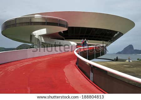 Rio de Janeiro, RJ, Brazil-April 9, 2010: Oscar Niemeyer's Niteroi Contemporary Art Museum, one of the masterpiece of modern architecture, built in 1996