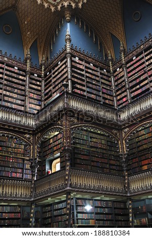 Rio de Janeiro, Brazil-April 5, 2010: Royal Portuguese Reading Room - has the largest and most valuable literary of Portuguese outside Portugal. built between 1880 and 1887